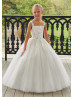 Square Neck Beaded Ivory Lace Tulle Cute Flower Girl Dress